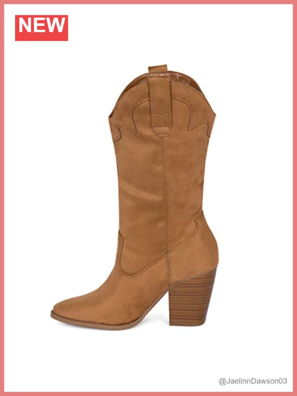 Women's Western Cowboy Boots Mid-Calf Vegan Suede Stacked Heel Slip-On